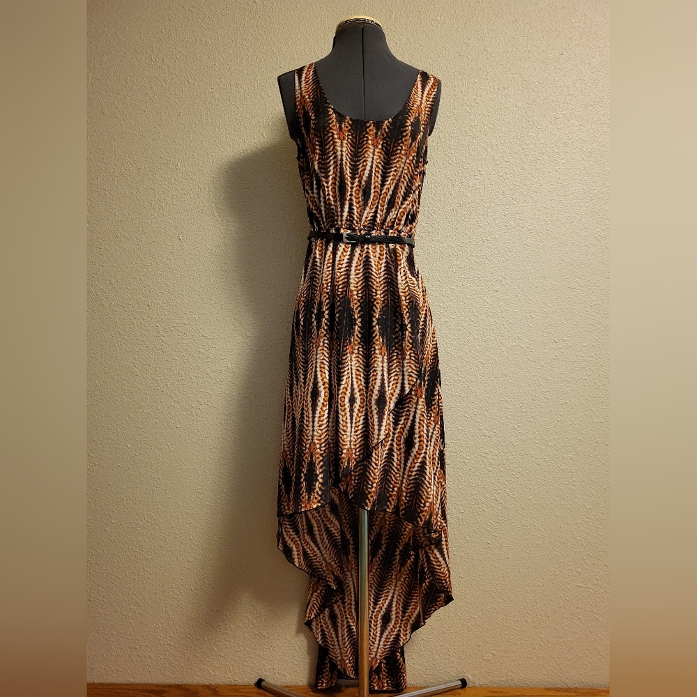 Worthington Brown/Black/Orange/Cream High-Low Dress Size 8